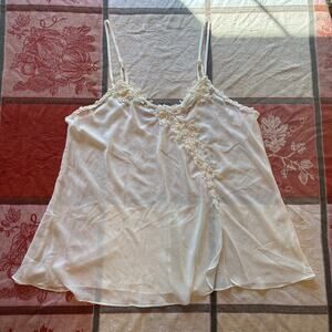Vintage Dentelle Ivory Sheer Beaded Applique Babydoll Chemise L
